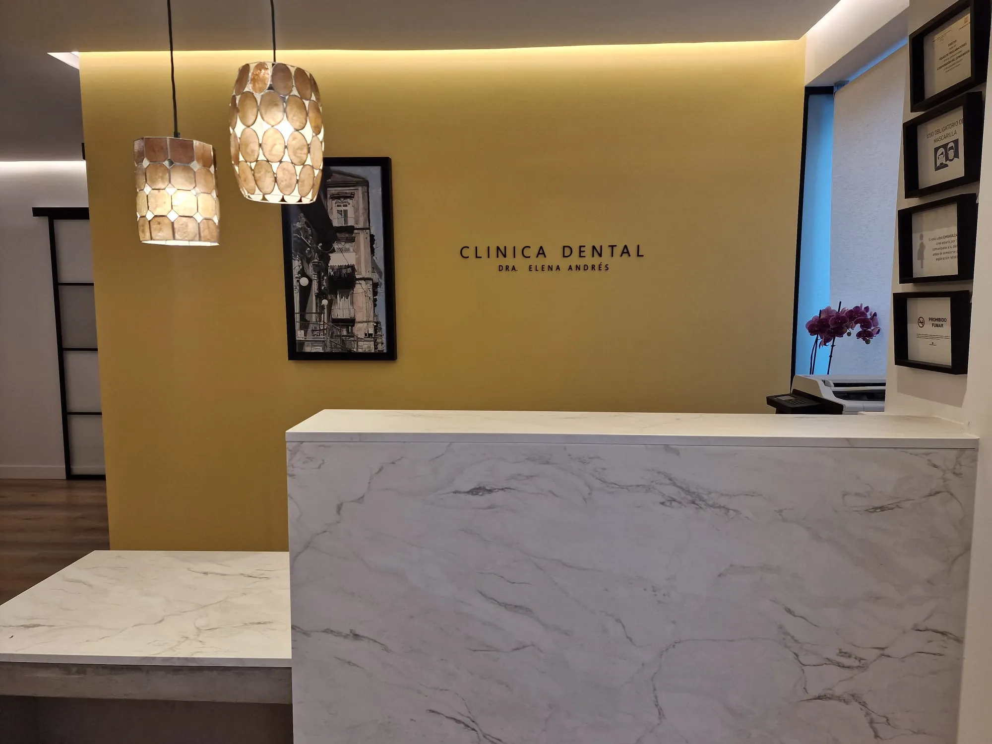 Recepción de la Clínica Dental Dra. Elena Andrés en Madrid